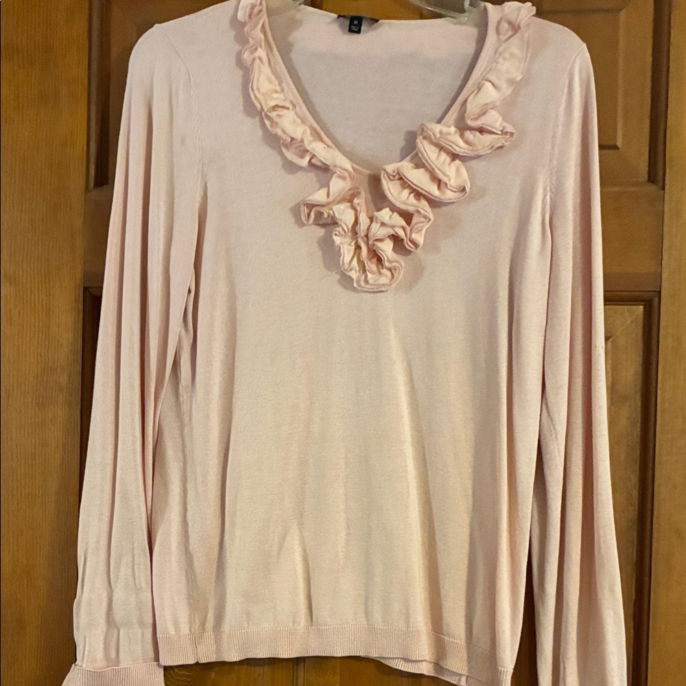 Talbots Light Pink Ruffle V-Neck Blouse